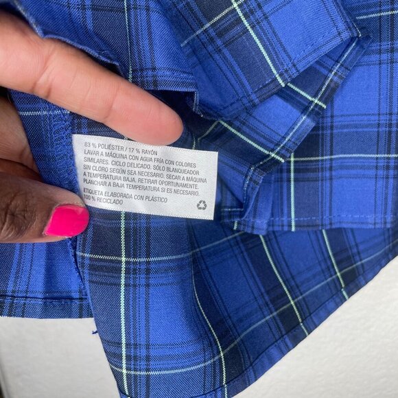 Wild Fable Schoolgirl Blu Blk Plaid Checker Pleated Elastic Buckle Mini Skirt M - Picture 8 of 8